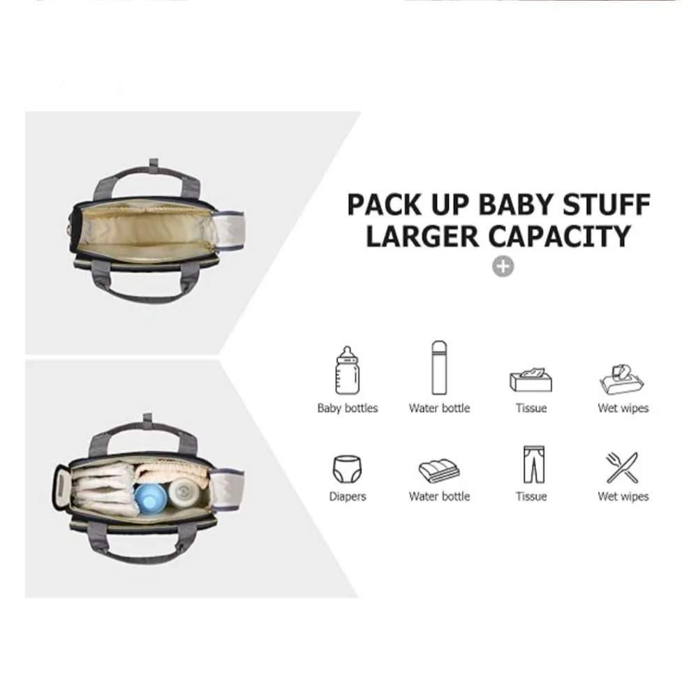 TRENDPLAY Black Small Diaper Tote Baby Maternity Bag, Neutral Quilt Canv…